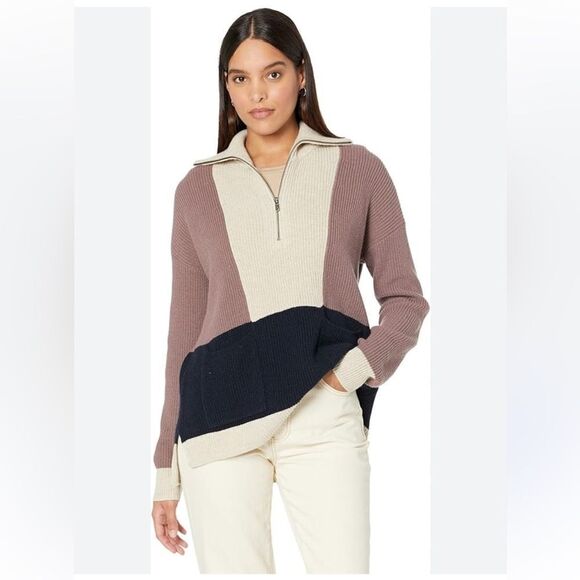 Madewell Glenbrook Half-Zip Colorblock Pullover Sweater Merino Wool Size Medium - Picture 1 of 6